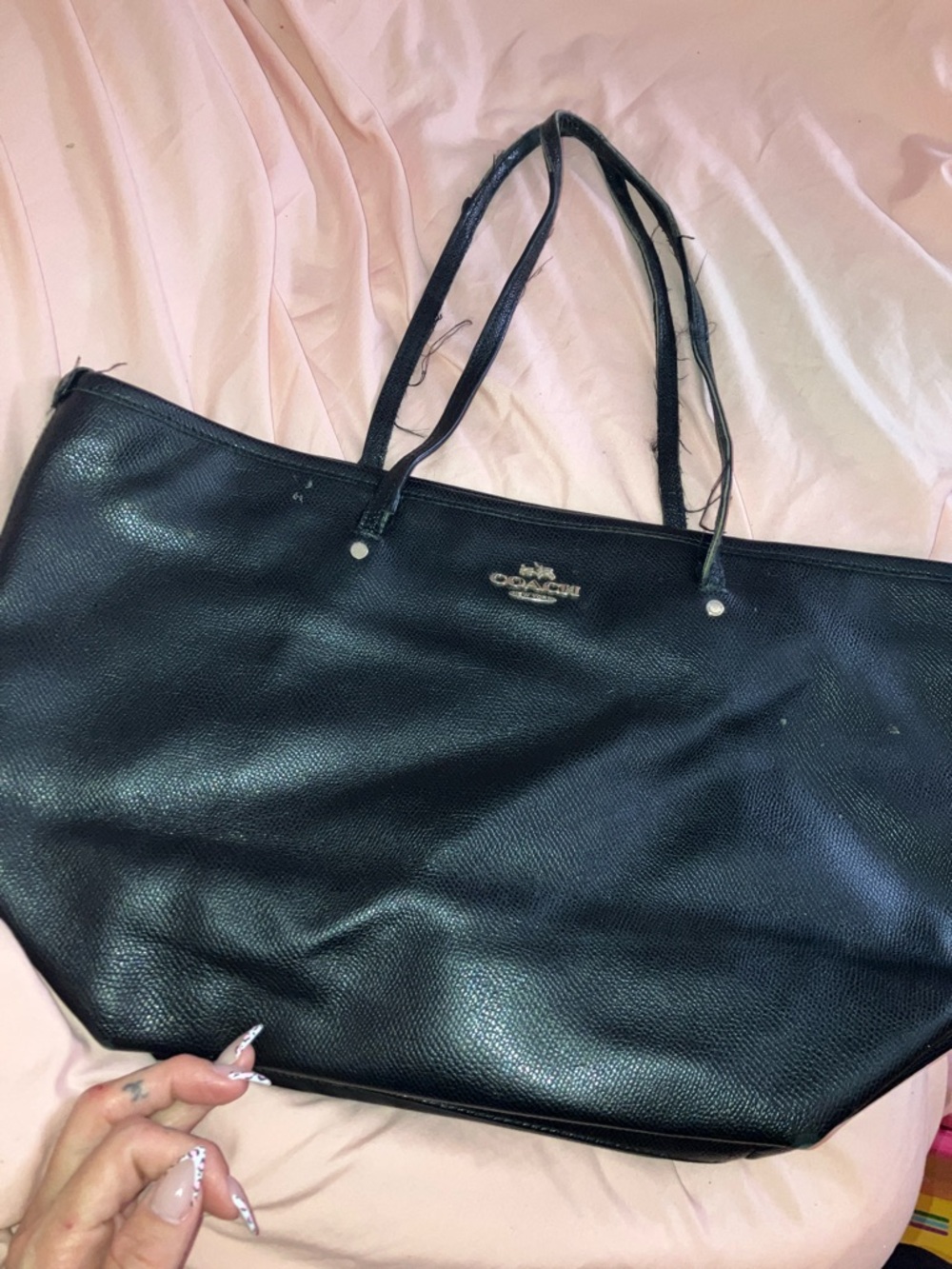 Coach Black Pebbled Leather Tote with Logo Hardware